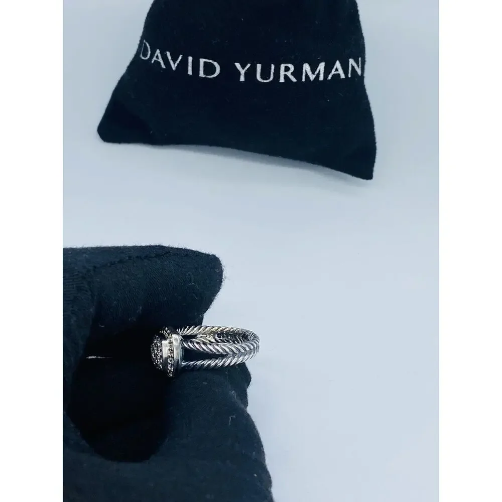 David Yurman Sterling Silver petite Albion w/diamonds ring Size 7